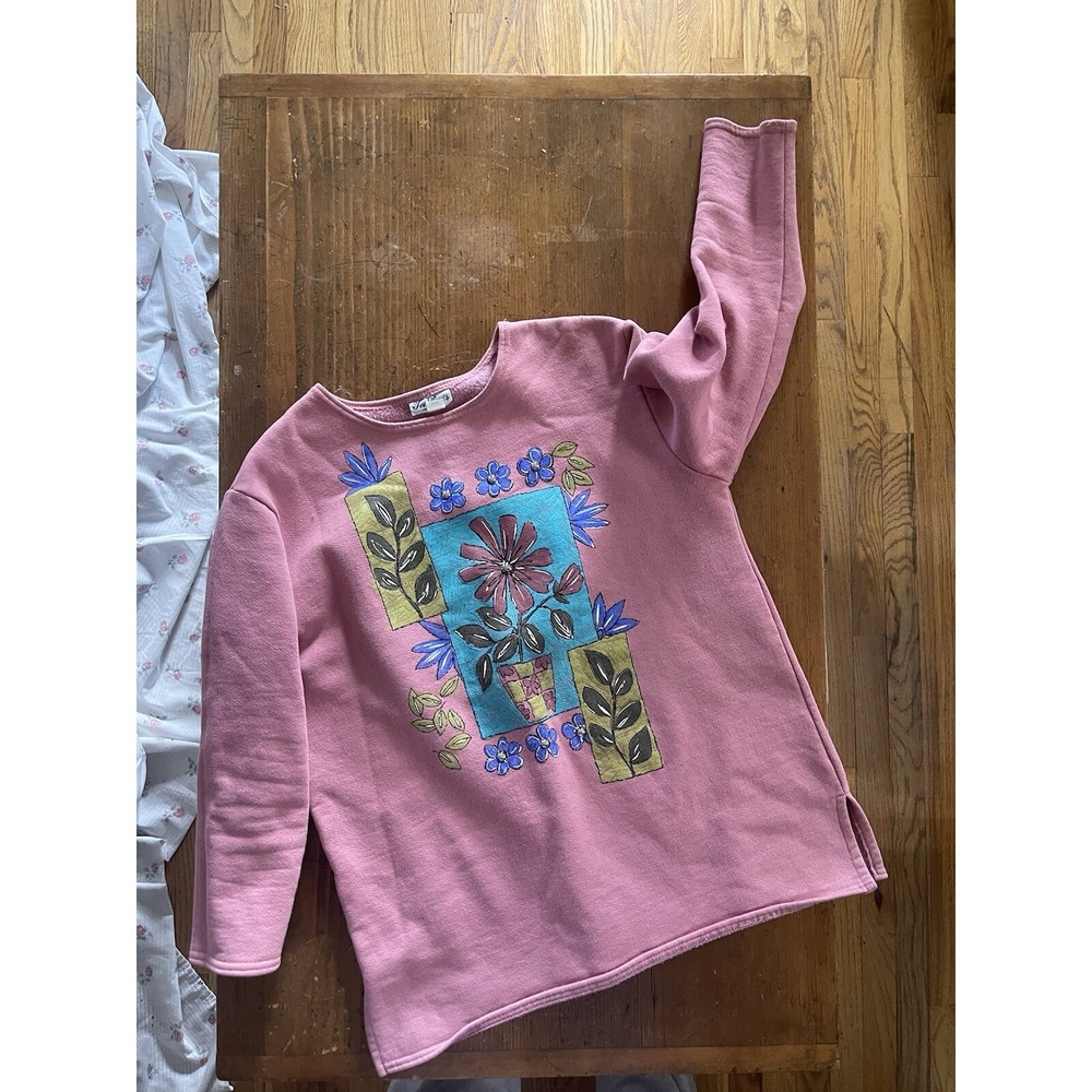 Vintage Pink Spring Pullover Sweatshirt‎ GrandmaCore Gardening Easter 90s
